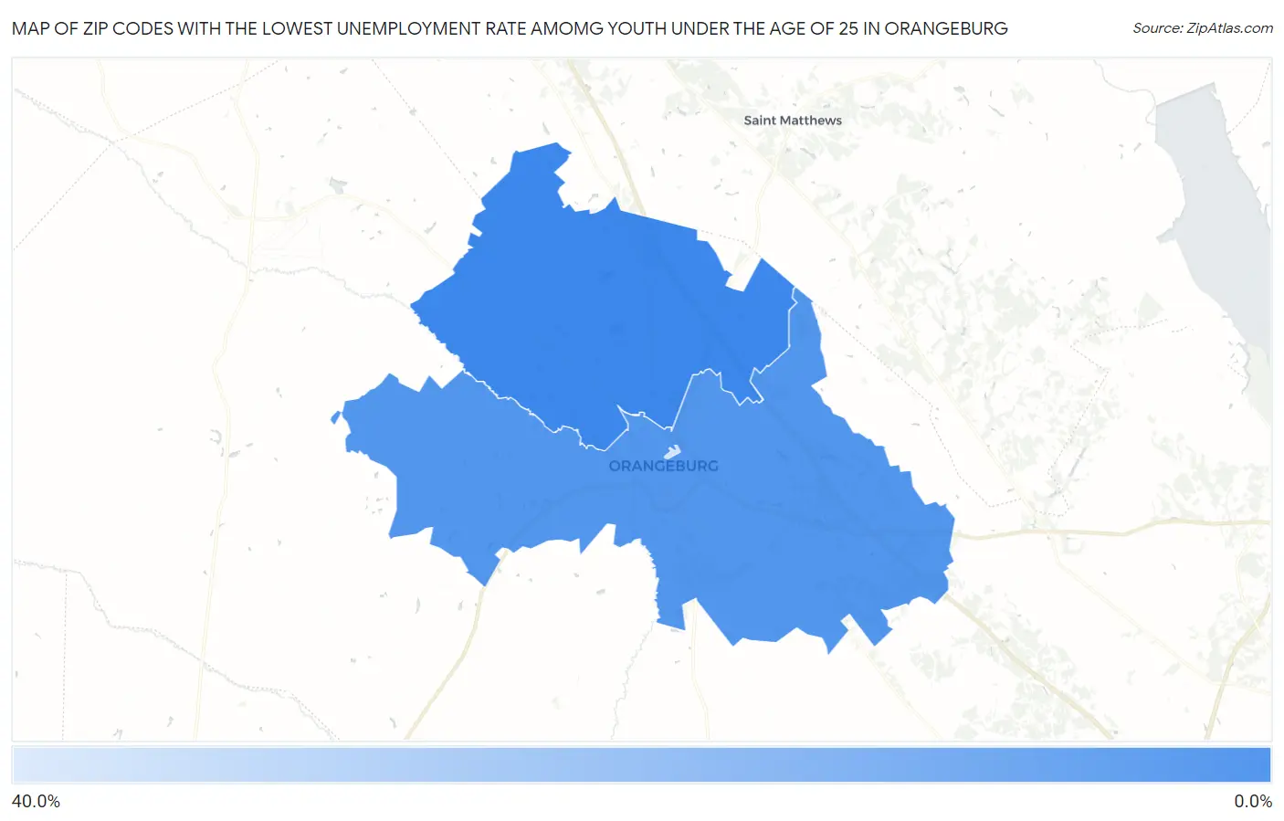 Zip Codes with the Lowest Unemployment Rate Amomg Youth Under the Age of 25 in Orangeburg Map