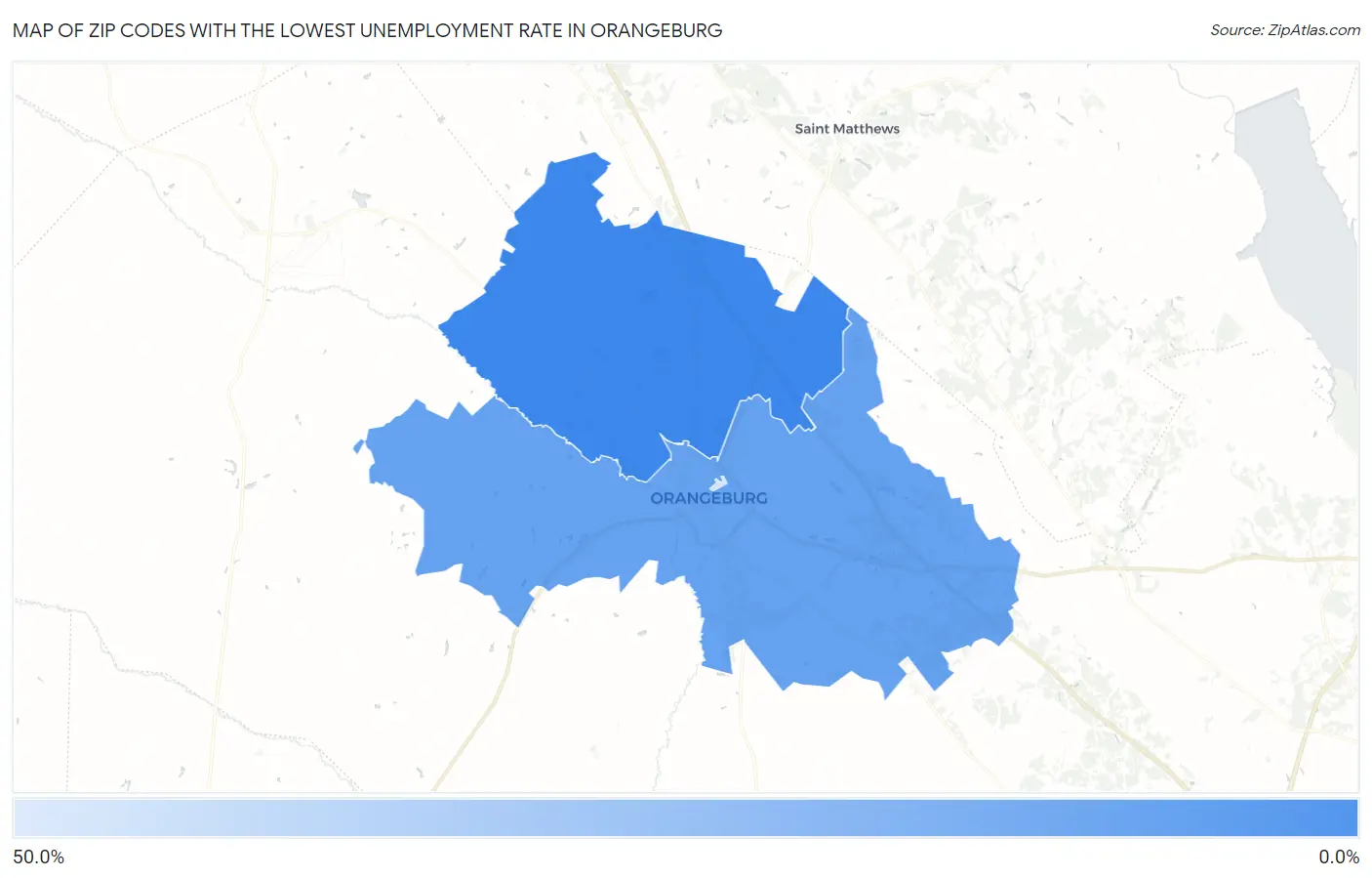 Zip Codes with the Lowest Unemployment Rate in Orangeburg Map