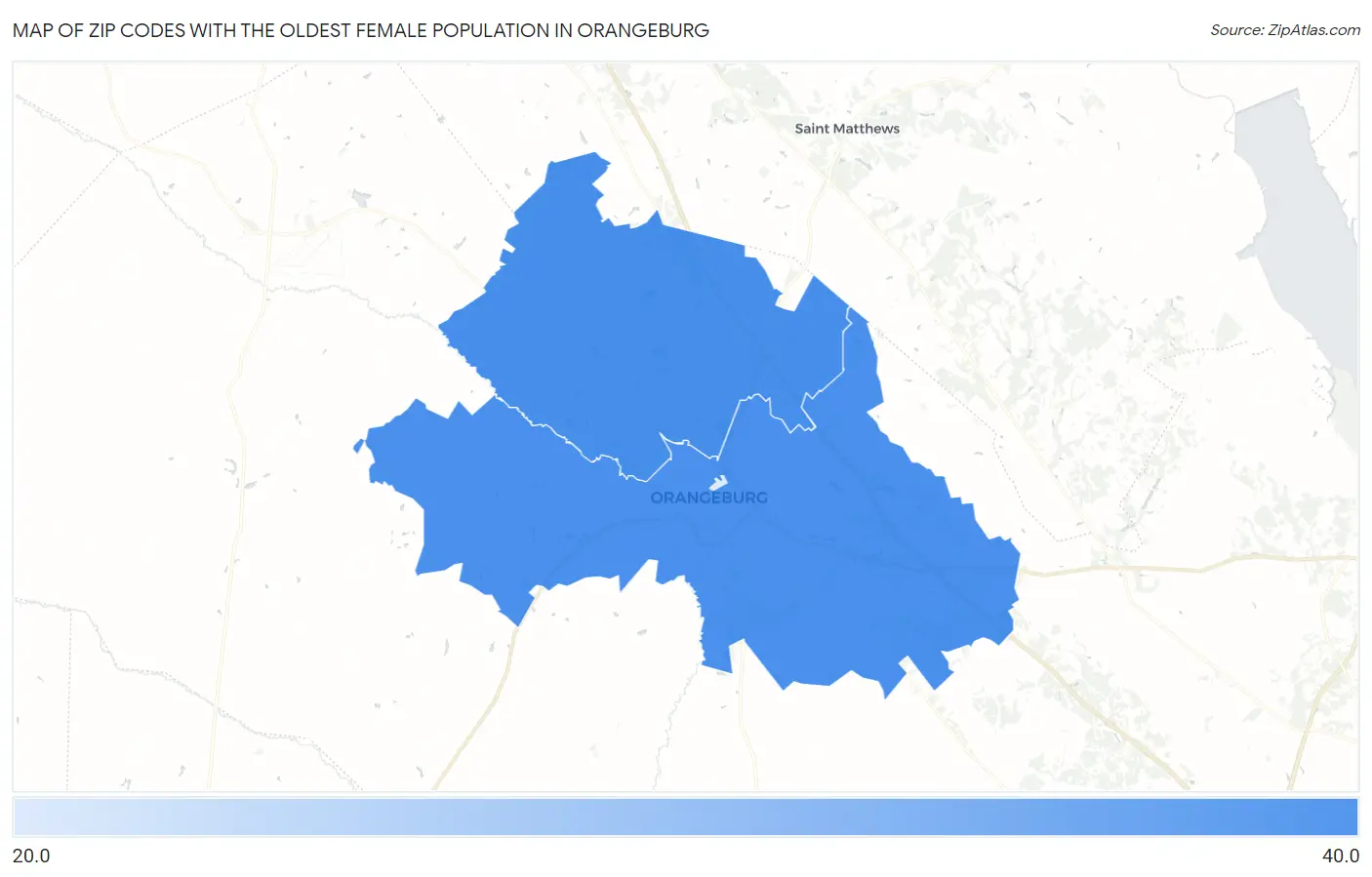 Zip Codes with the Oldest Female Population in Orangeburg Map