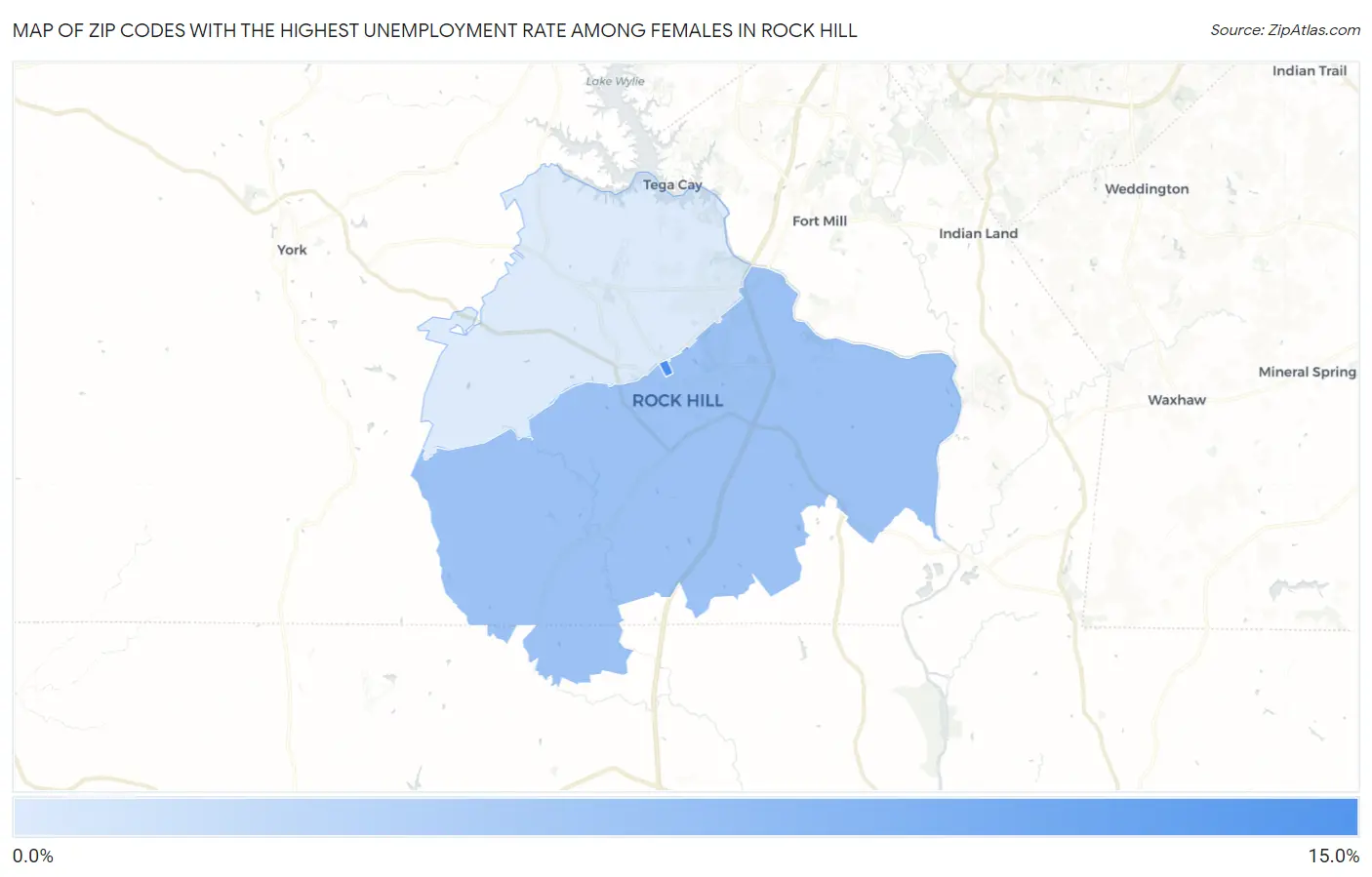 Zip Codes with the Highest Unemployment Rate Among Females in Rock Hill Map