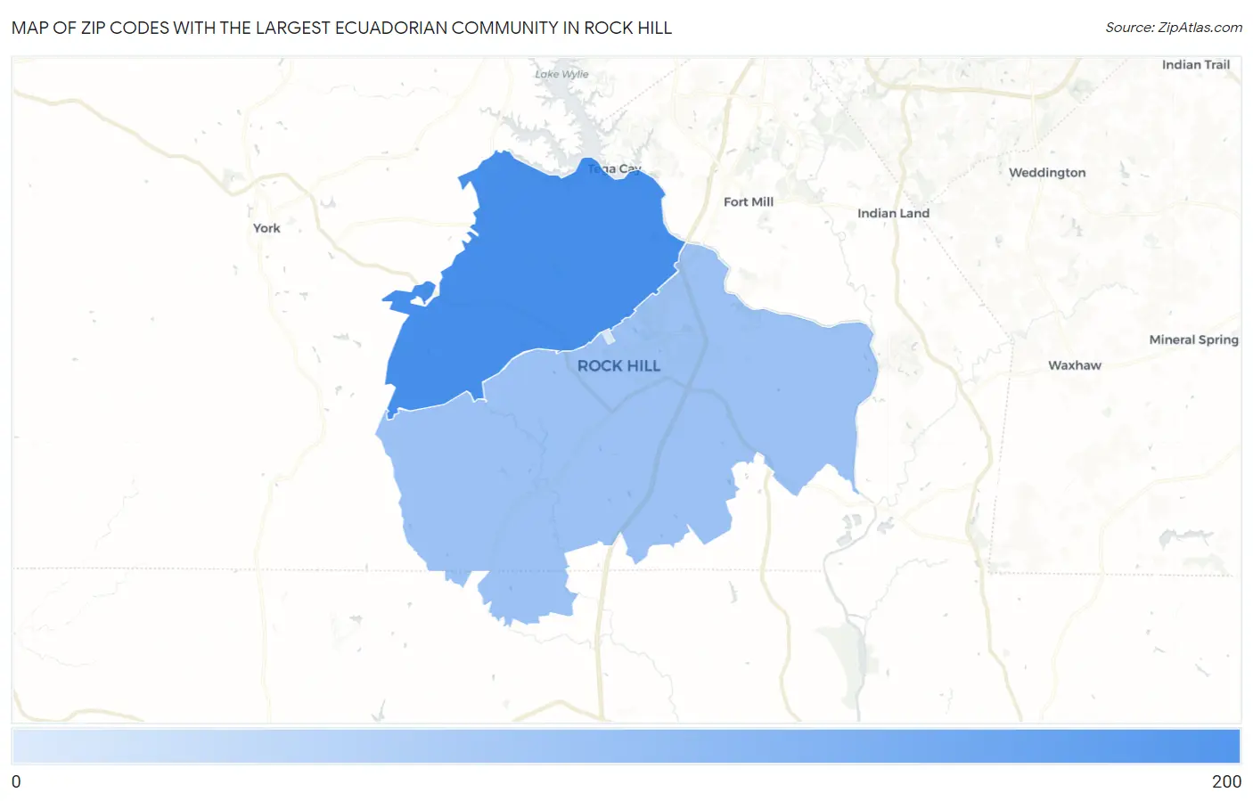 Zip Codes with the Largest Ecuadorian Community in Rock Hill Map