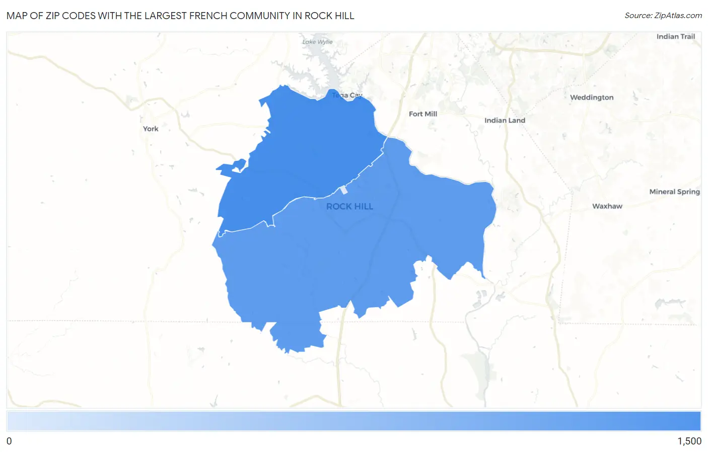 Zip Codes with the Largest French Community in Rock Hill Map