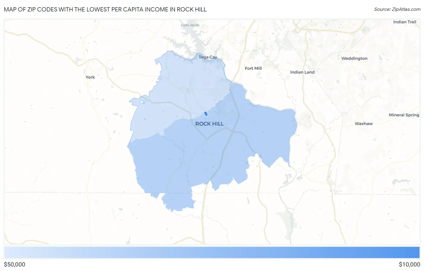Zip Codes with the Lowest Per Capita Income in Rock Hill Map