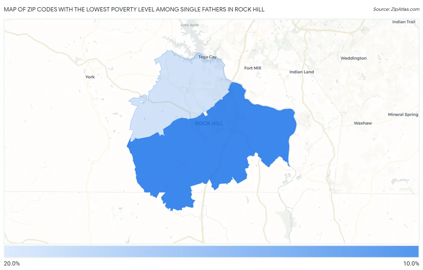 Zip Codes with the Lowest Poverty Level Among Single Fathers in Rock Hill Map