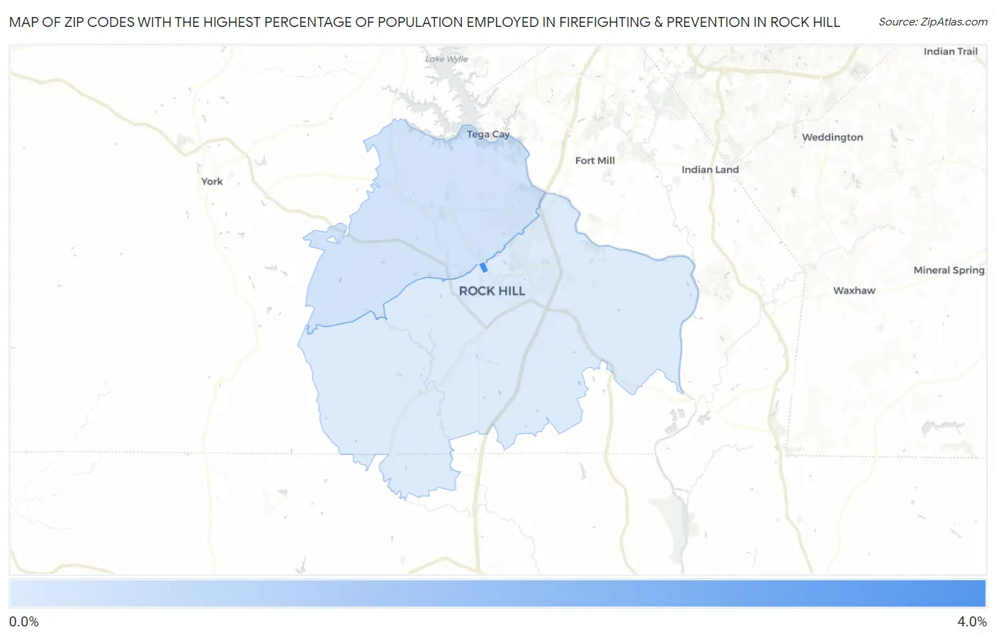 Zip Codes with the Highest Percentage of Population Employed in Firefighting & Prevention in Rock Hill Map