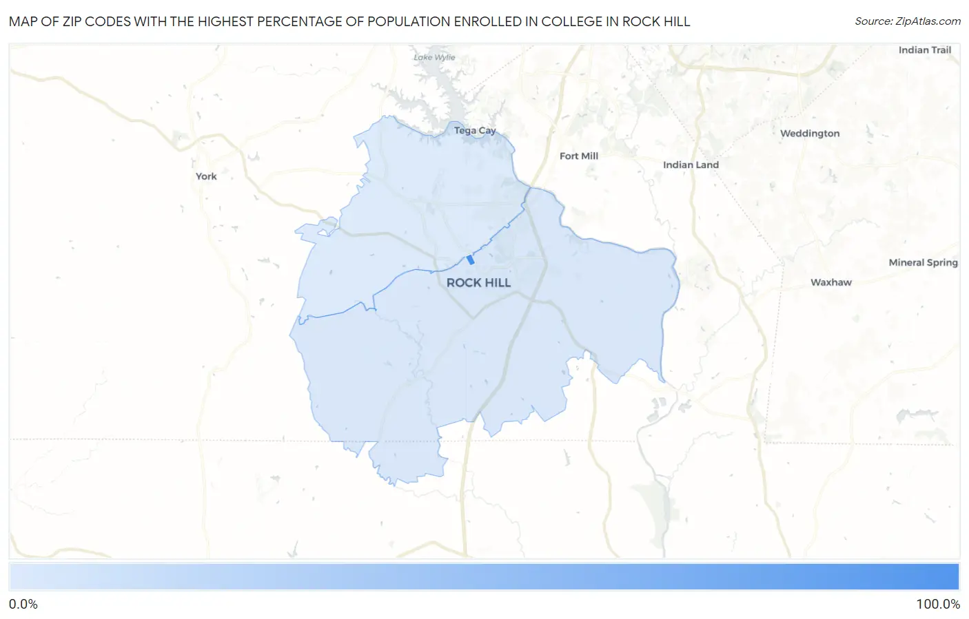 Zip Codes with the Highest Percentage of Population Enrolled in College in Rock Hill Map