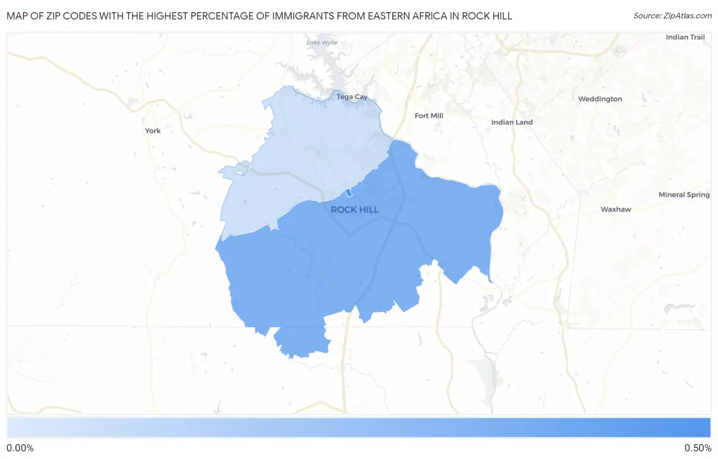 Zip Codes with the Highest Percentage of Immigrants from Eastern Africa in Rock Hill Map