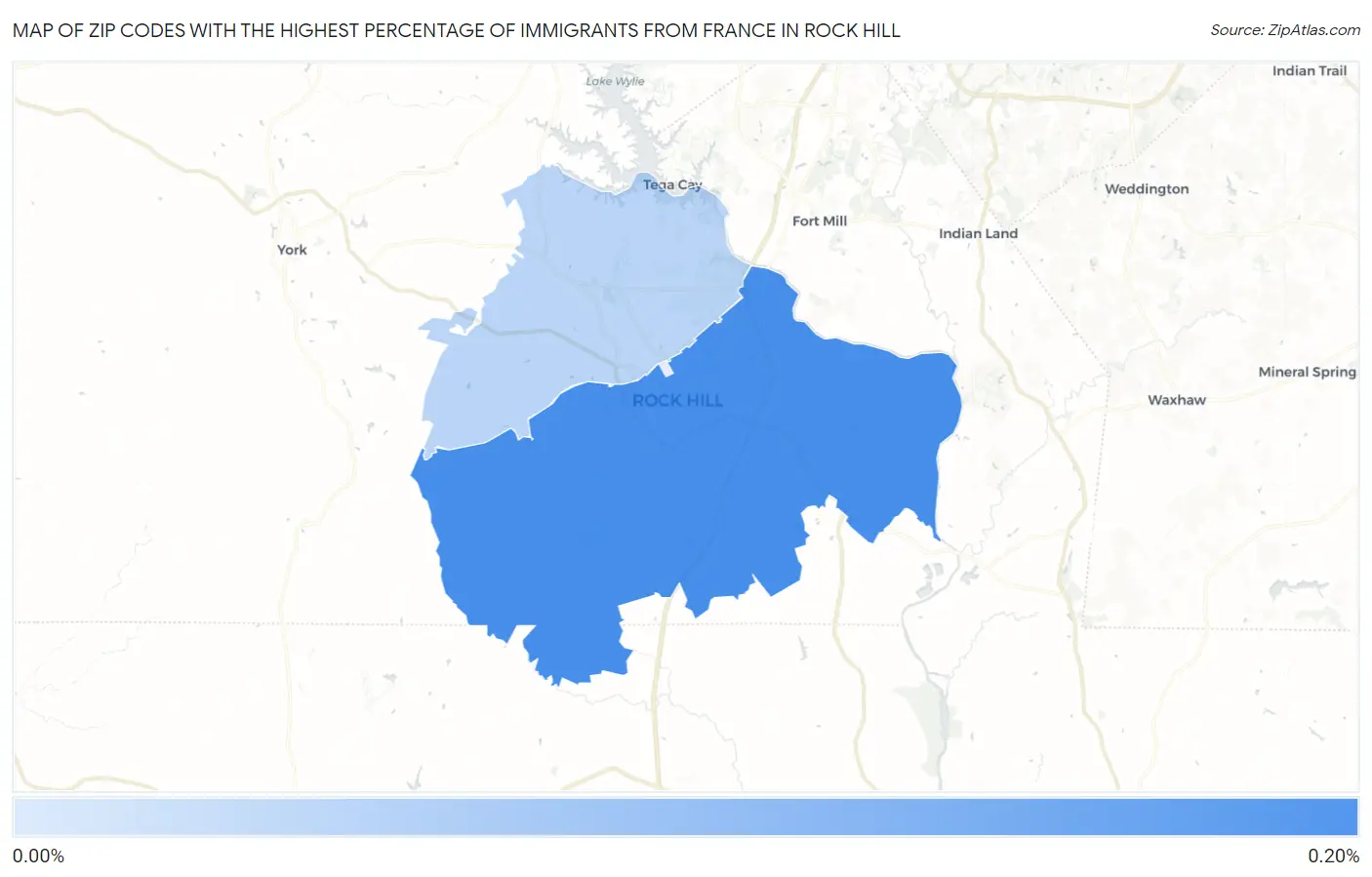 Zip Codes with the Highest Percentage of Immigrants from France in Rock Hill Map