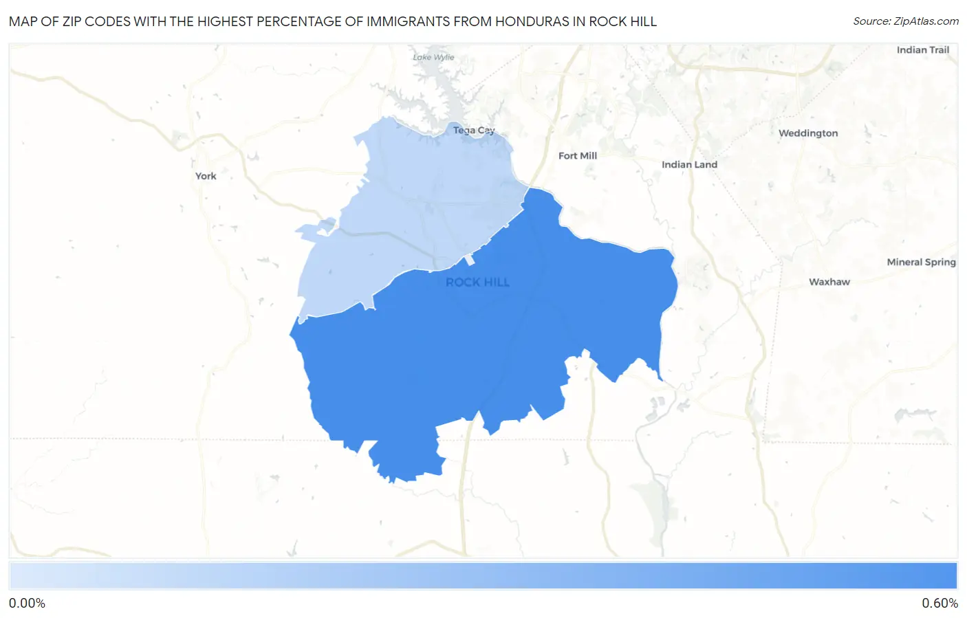 Zip Codes with the Highest Percentage of Immigrants from Honduras in Rock Hill Map