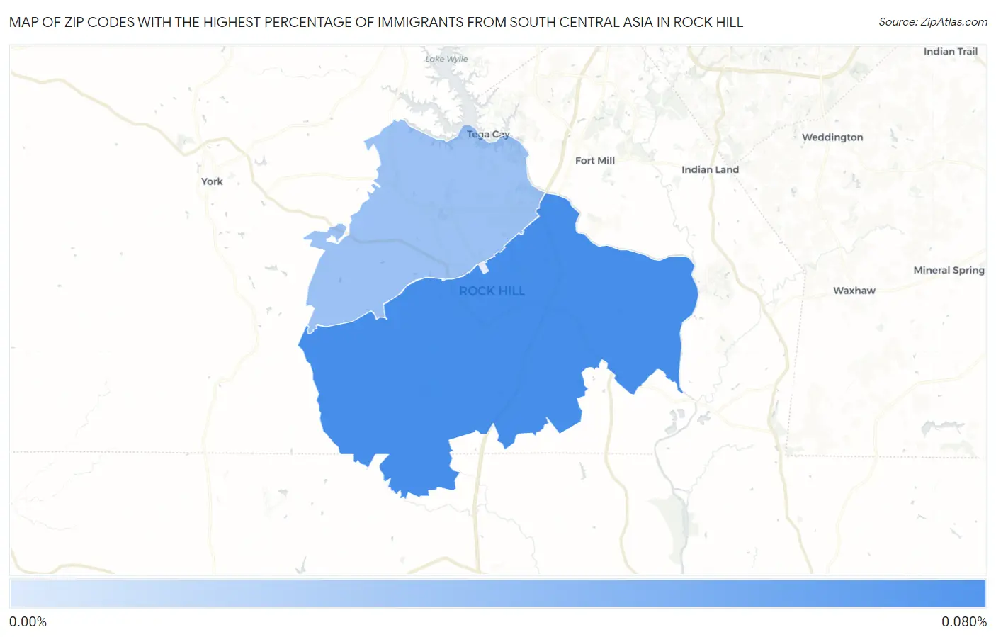 Zip Codes with the Highest Percentage of Immigrants from South Central Asia in Rock Hill Map