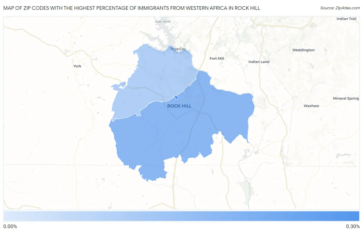 Zip Codes with the Highest Percentage of Immigrants from Western Africa in Rock Hill Map