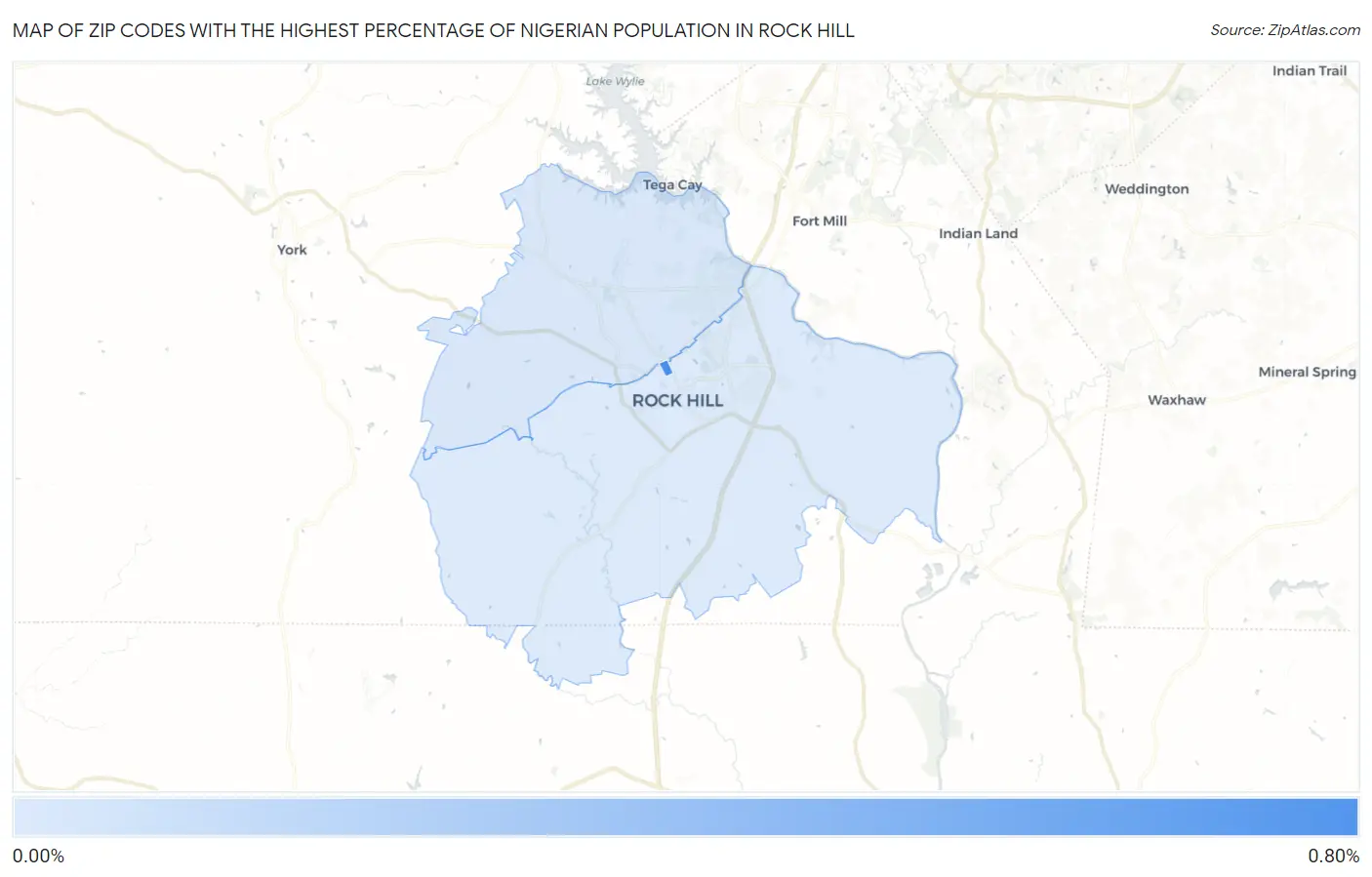 Zip Codes with the Highest Percentage of Nigerian Population in Rock Hill Map