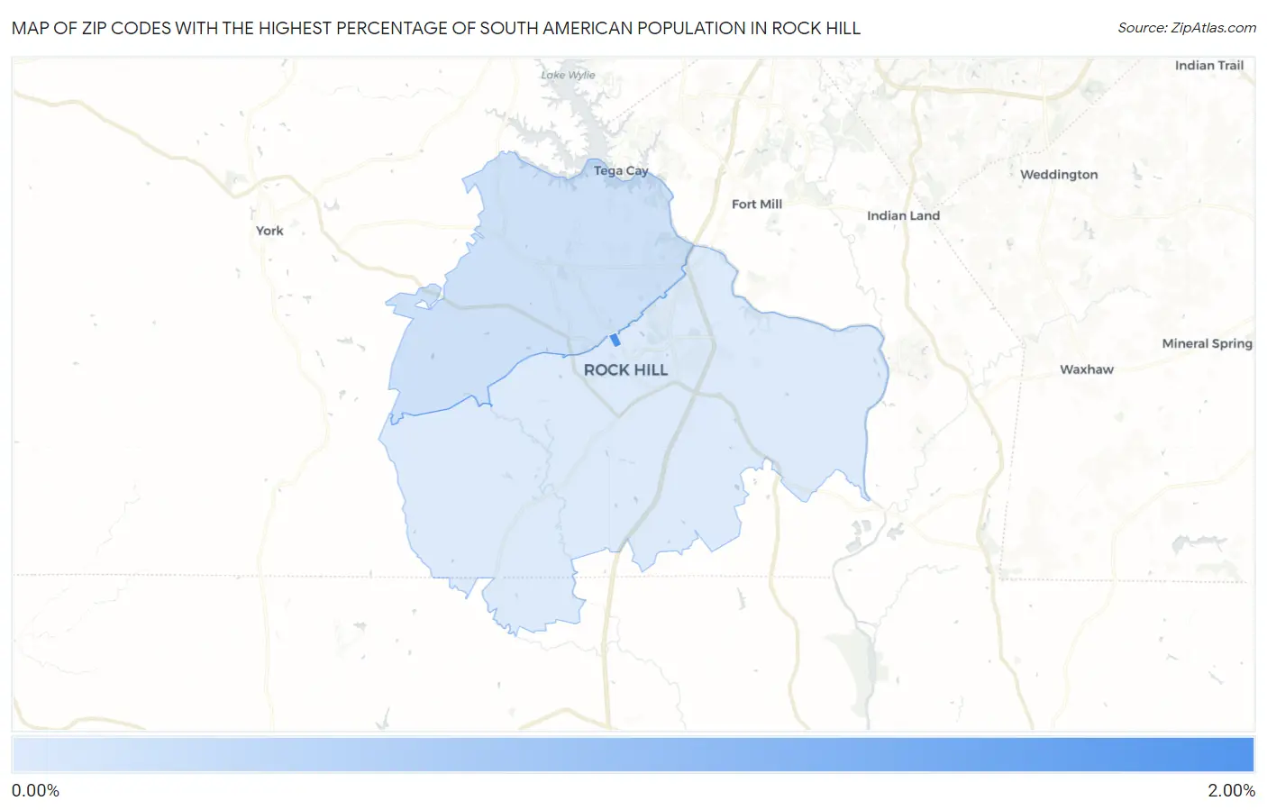 Zip Codes with the Highest Percentage of South American Population in Rock Hill Map