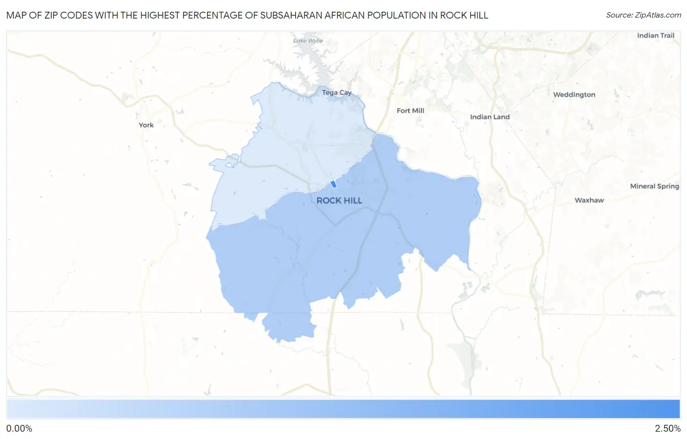 Zip Codes with the Highest Percentage of Subsaharan African Population in Rock Hill Map