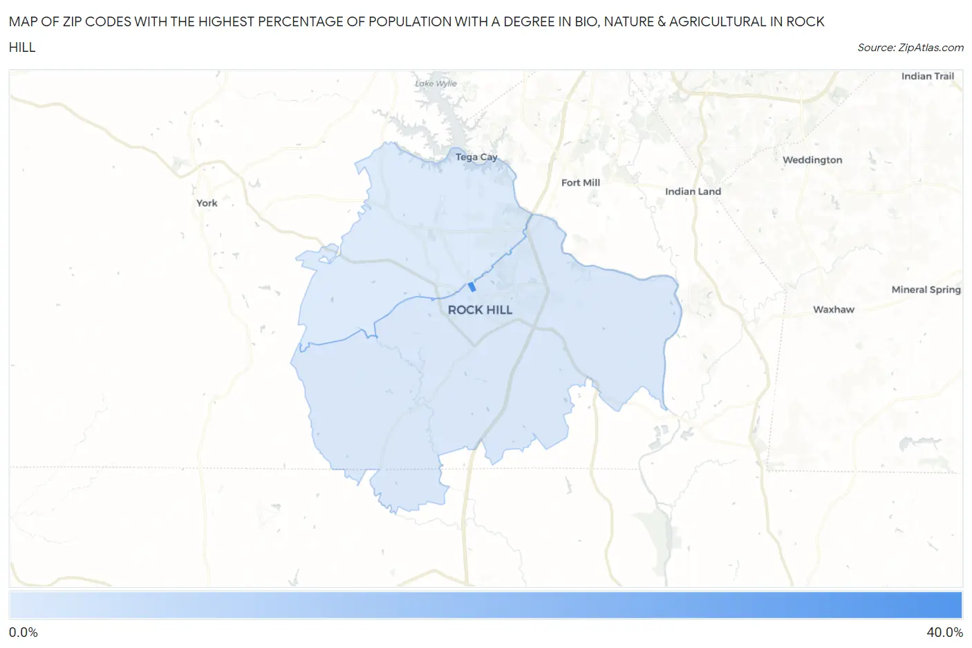 Zip Codes with the Highest Percentage of Population with a Degree in Bio, Nature & Agricultural in Rock Hill Map