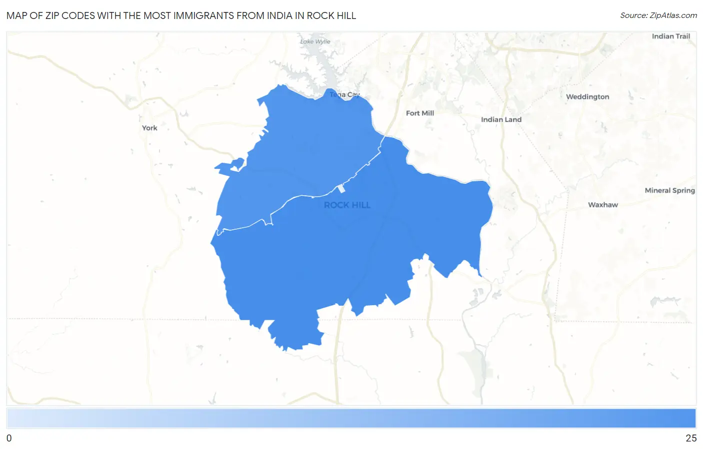 Zip Codes with the Most Immigrants from India in Rock Hill Map