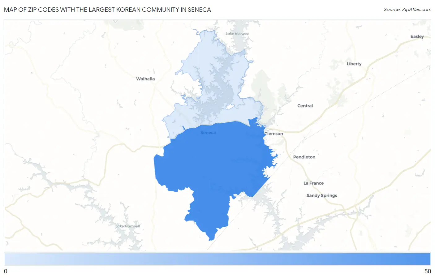 Zip Codes with the Largest Korean Community in Seneca Map