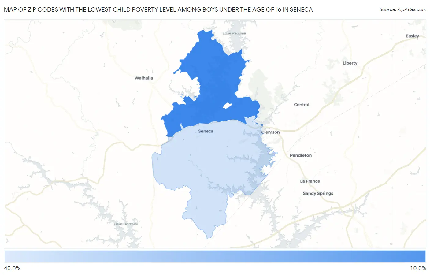 Zip Codes with the Lowest Child Poverty Level Among Boys Under the Age of 16 in Seneca Map