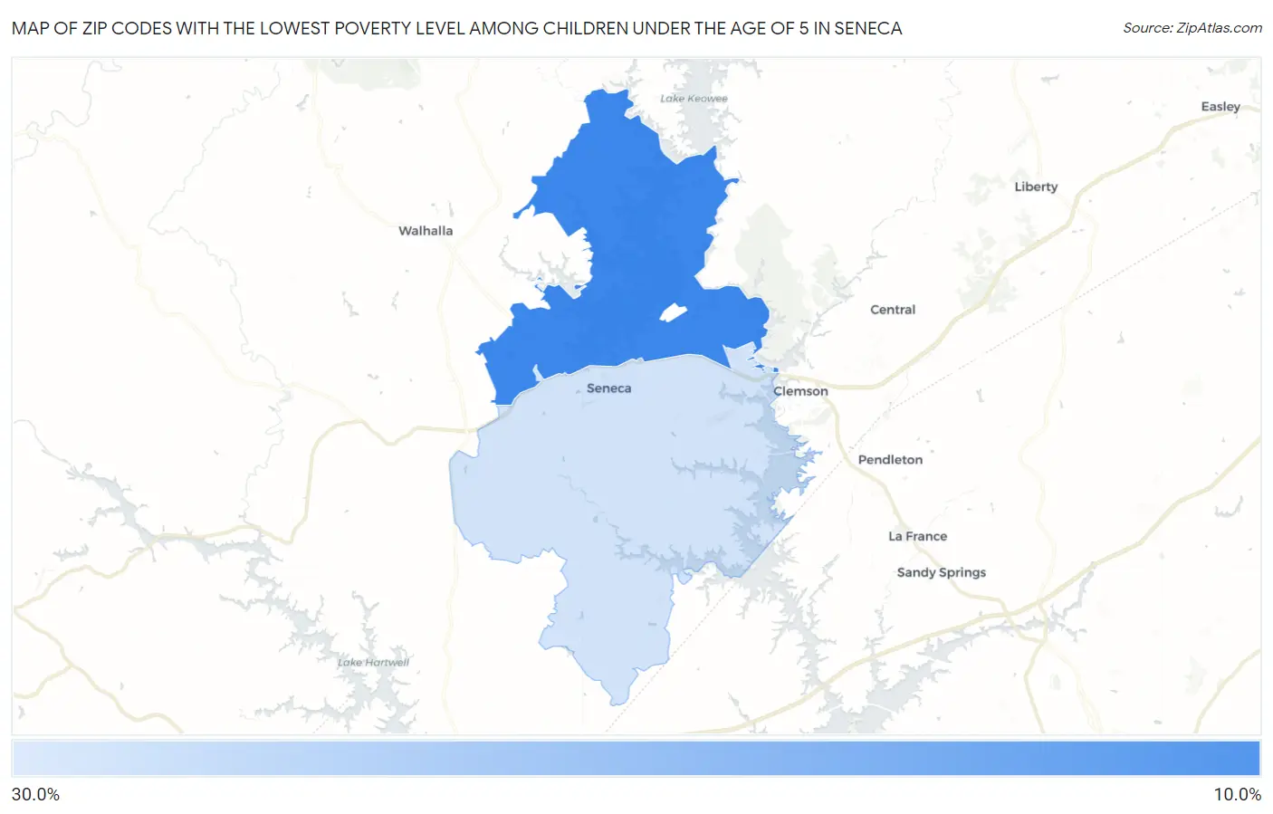 Zip Codes with the Lowest Poverty Level Among Children Under the Age of 5 in Seneca Map
