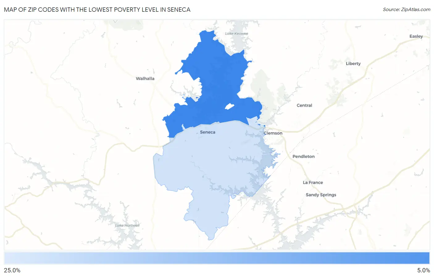 Zip Codes with the Lowest Poverty Level in Seneca Map