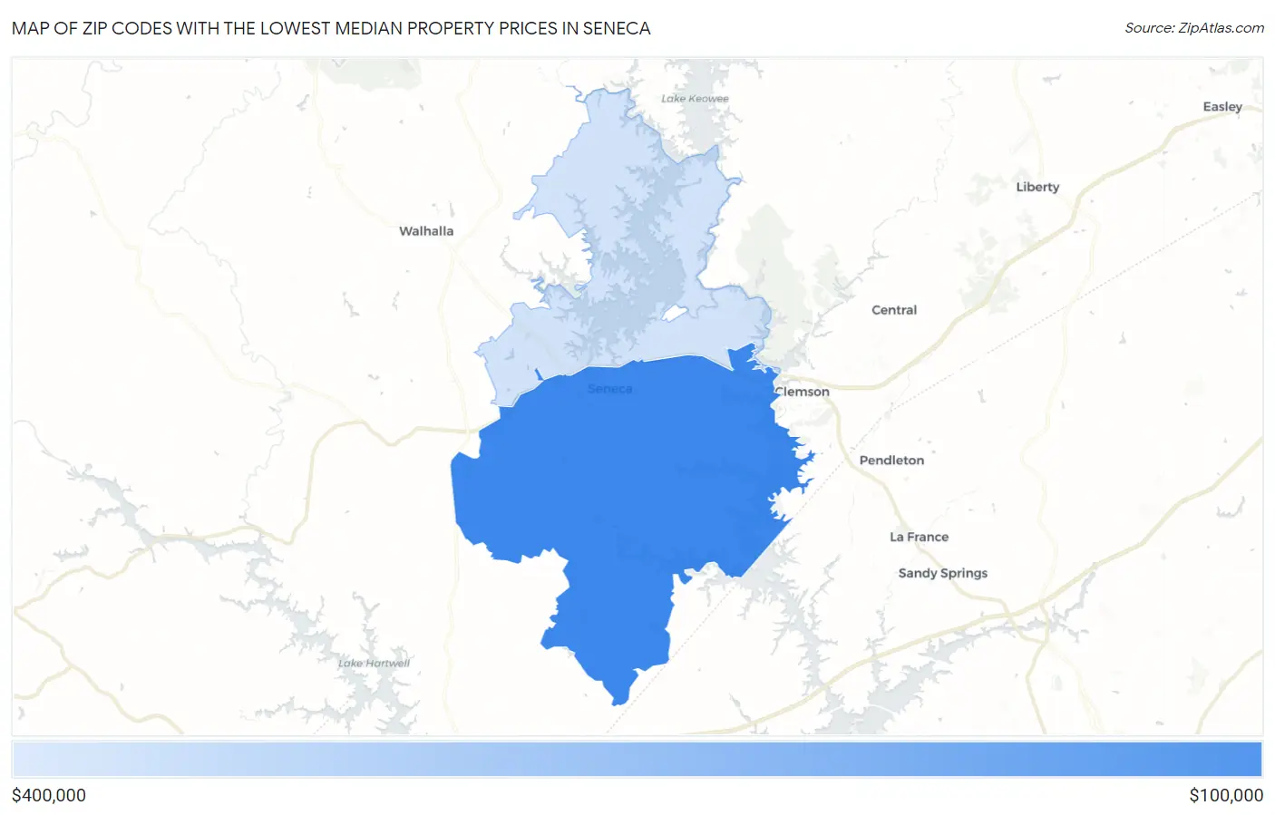 Zip Codes with the Lowest Median Property Prices in Seneca Map