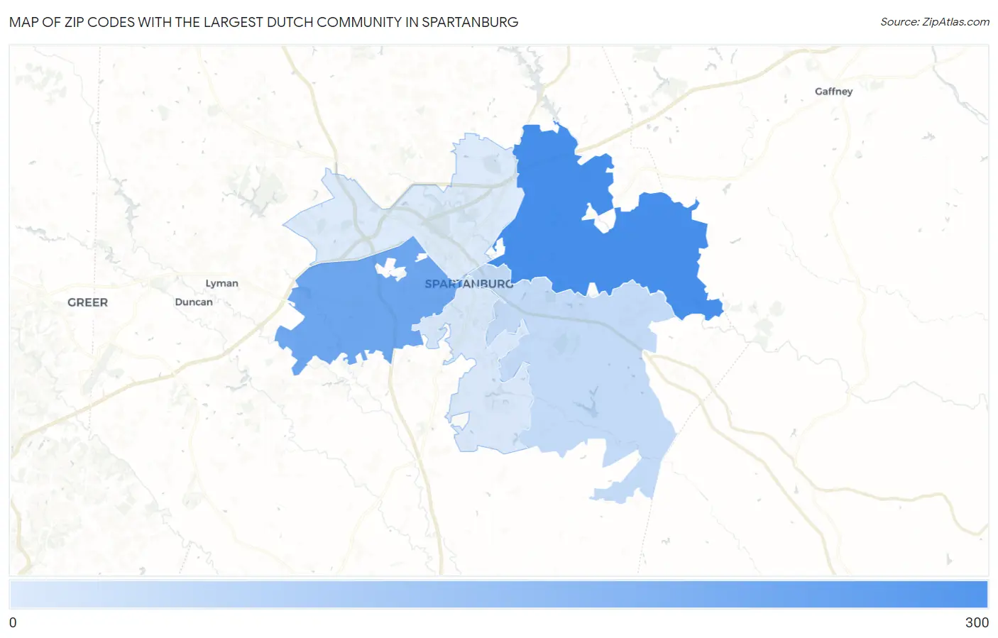 Zip Codes with the Largest Dutch Community in Spartanburg Map