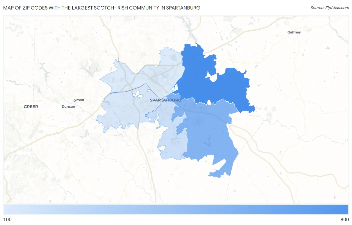 Zip Codes with the Largest Scotch-Irish Community in Spartanburg Map