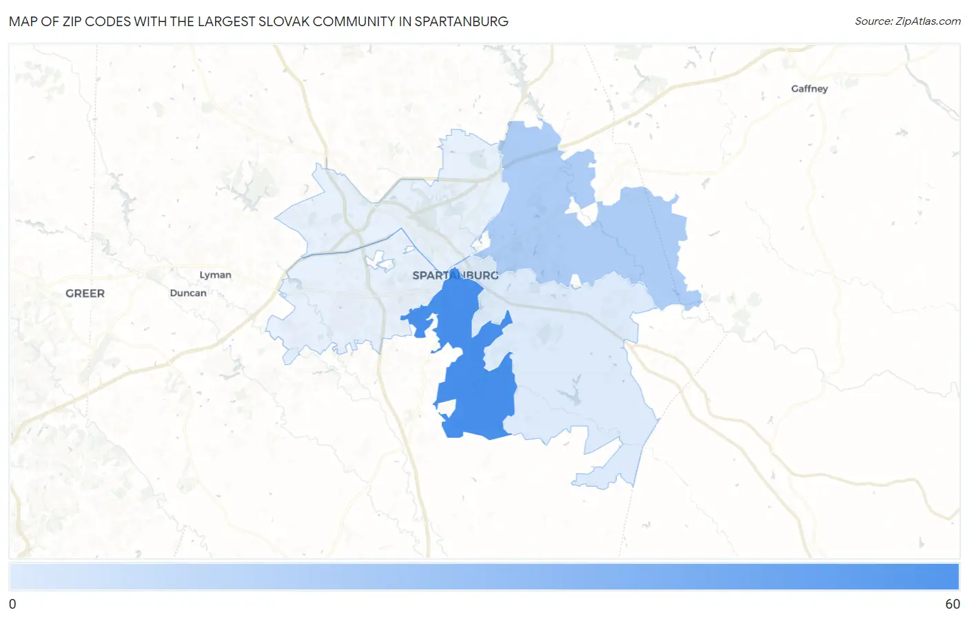 Zip Codes with the Largest Slovak Community in Spartanburg Map