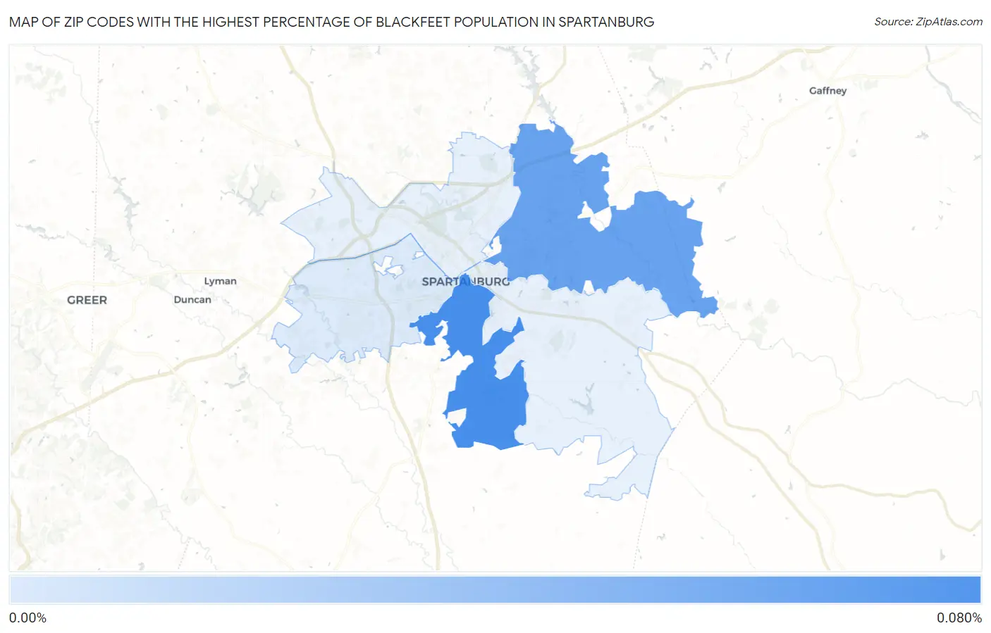 Zip Codes with the Highest Percentage of Blackfeet Population in Spartanburg Map
