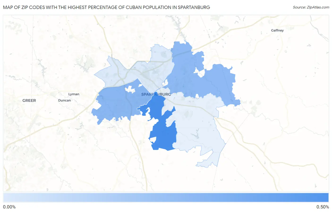 Zip Codes with the Highest Percentage of Cuban Population in Spartanburg Map