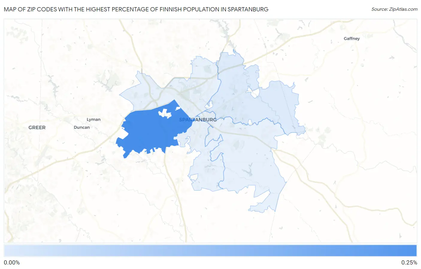 Zip Codes with the Highest Percentage of Finnish Population in Spartanburg Map