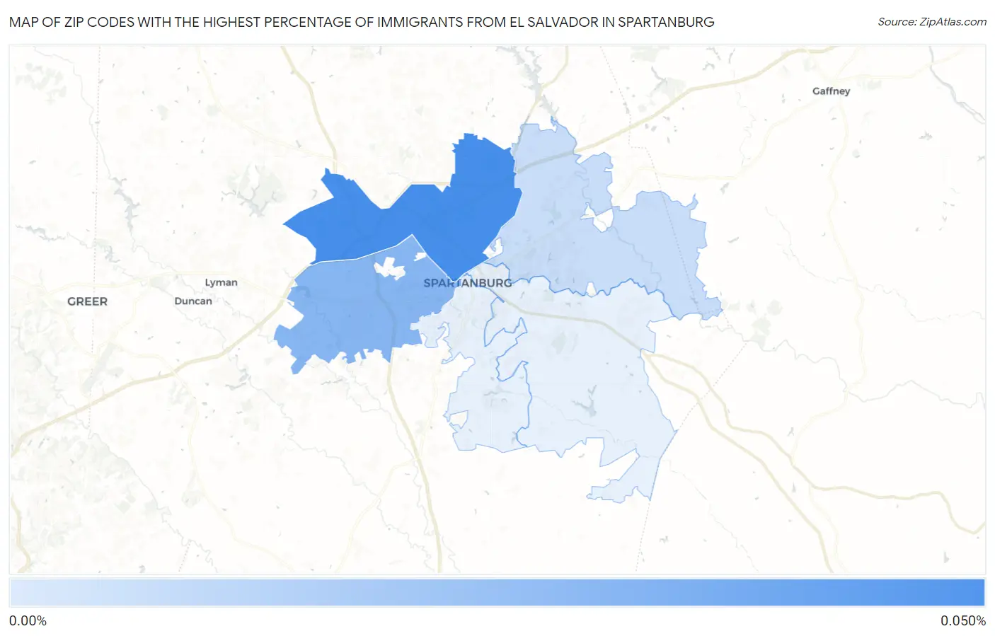 Zip Codes with the Highest Percentage of Immigrants from El Salvador in Spartanburg Map