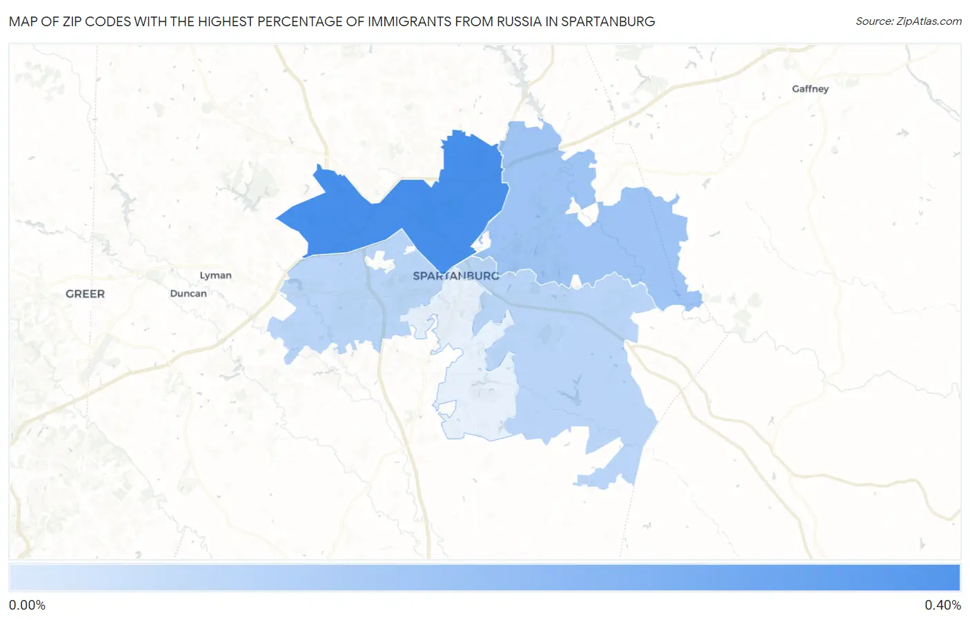 Zip Codes with the Highest Percentage of Immigrants from Russia in Spartanburg Map