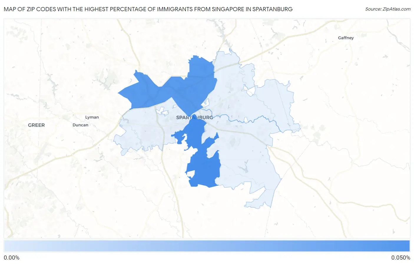 Zip Codes with the Highest Percentage of Immigrants from Singapore in Spartanburg Map