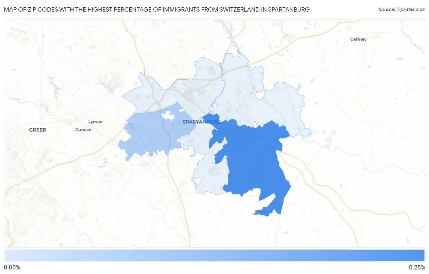 Zip Codes with the Highest Percentage of Immigrants from Switzerland in Spartanburg Map