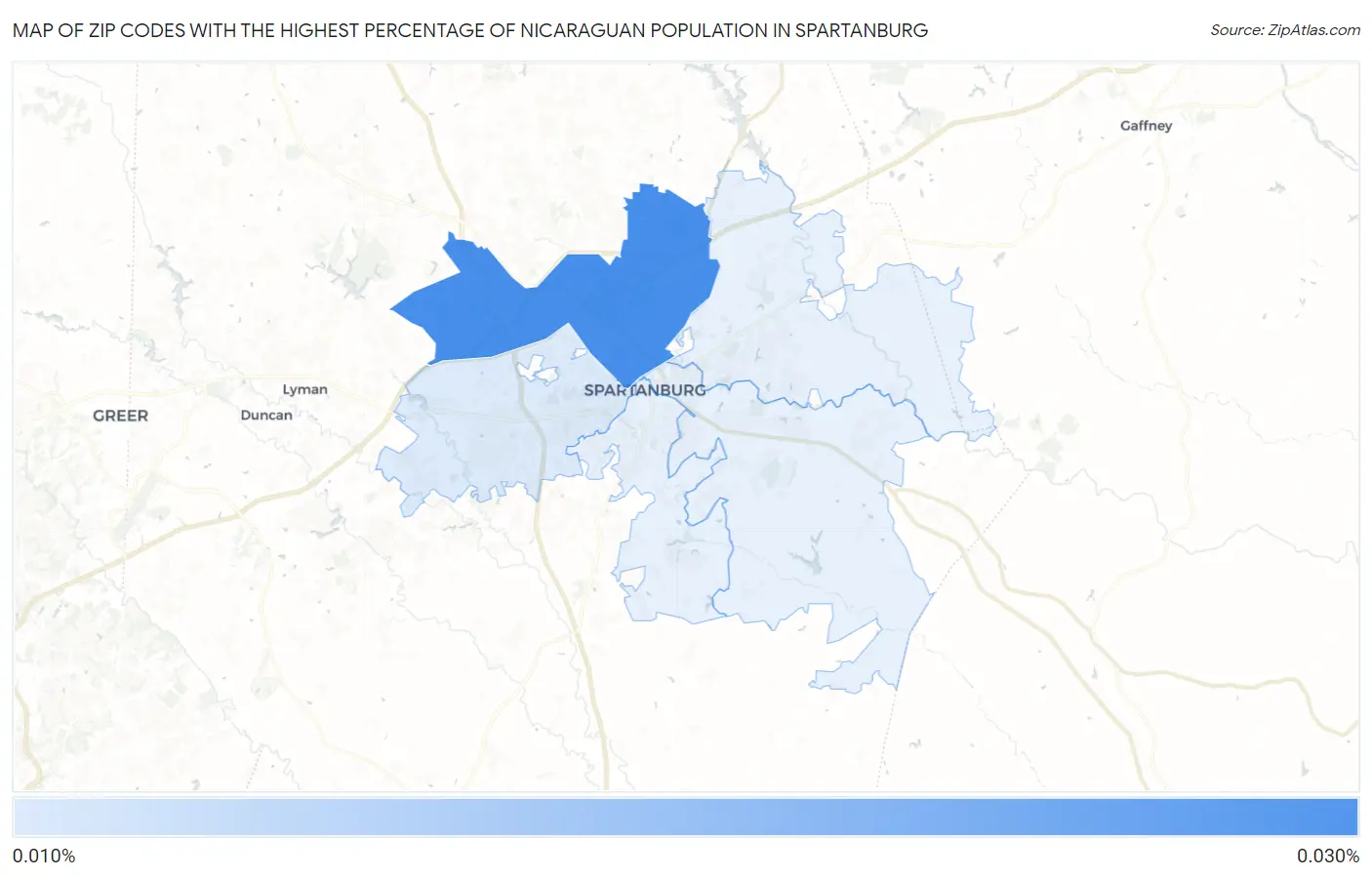 Zip Codes with the Highest Percentage of Nicaraguan Population in Spartanburg Map