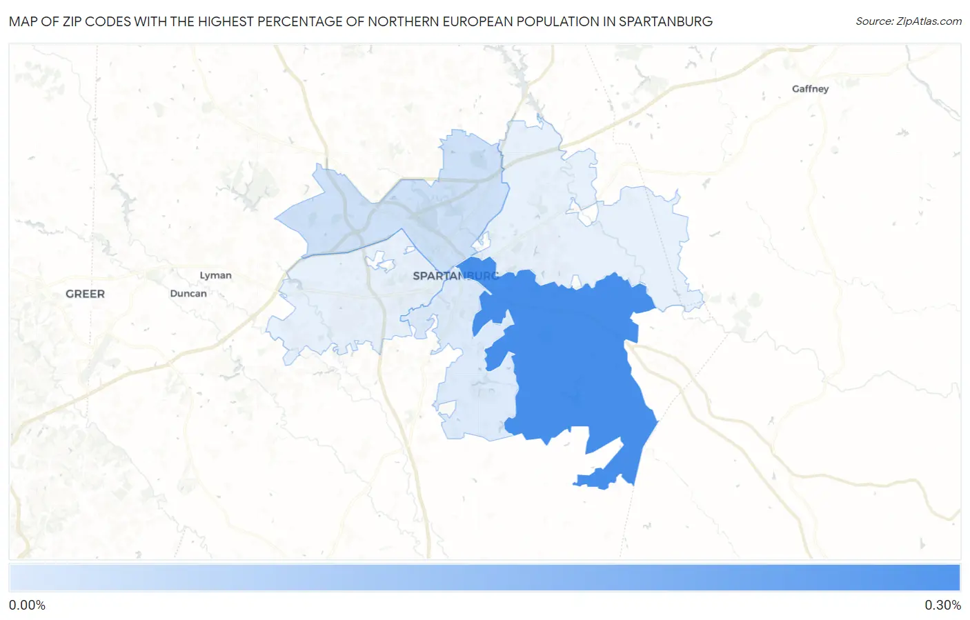 Zip Codes with the Highest Percentage of Northern European Population in Spartanburg Map