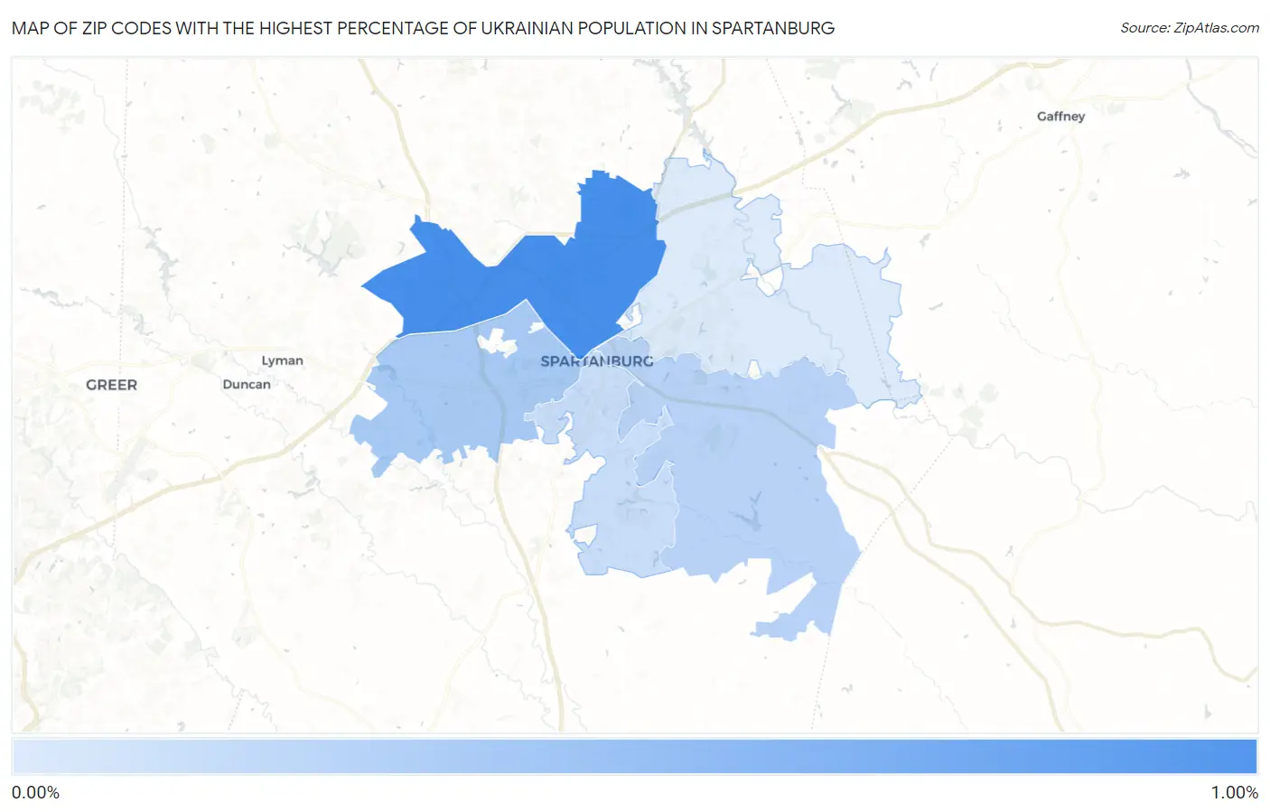 Zip Codes with the Highest Percentage of Ukrainian Population in Spartanburg Map