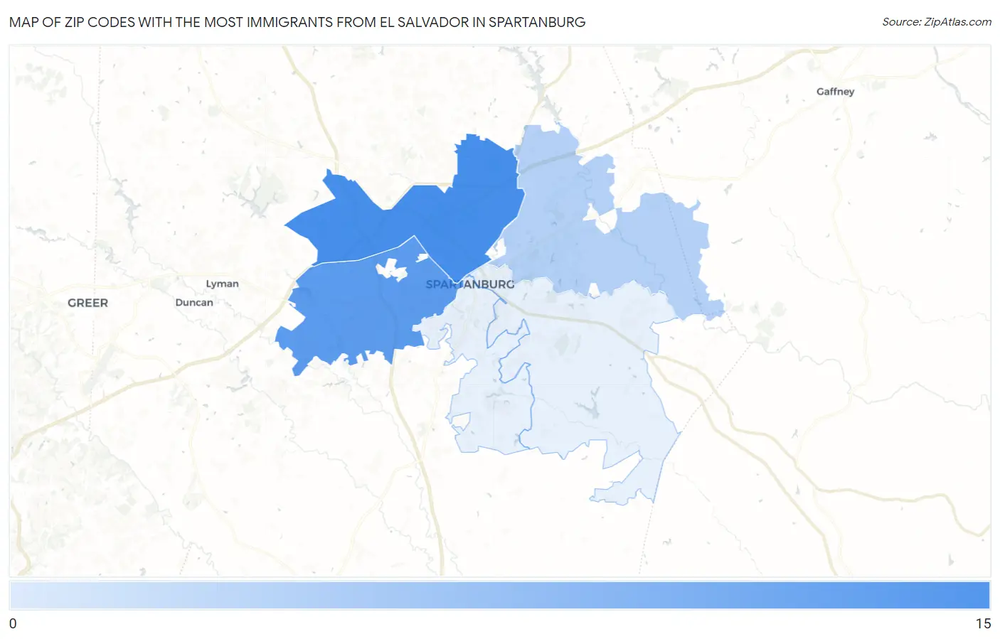 Zip Codes with the Most Immigrants from El Salvador in Spartanburg Map