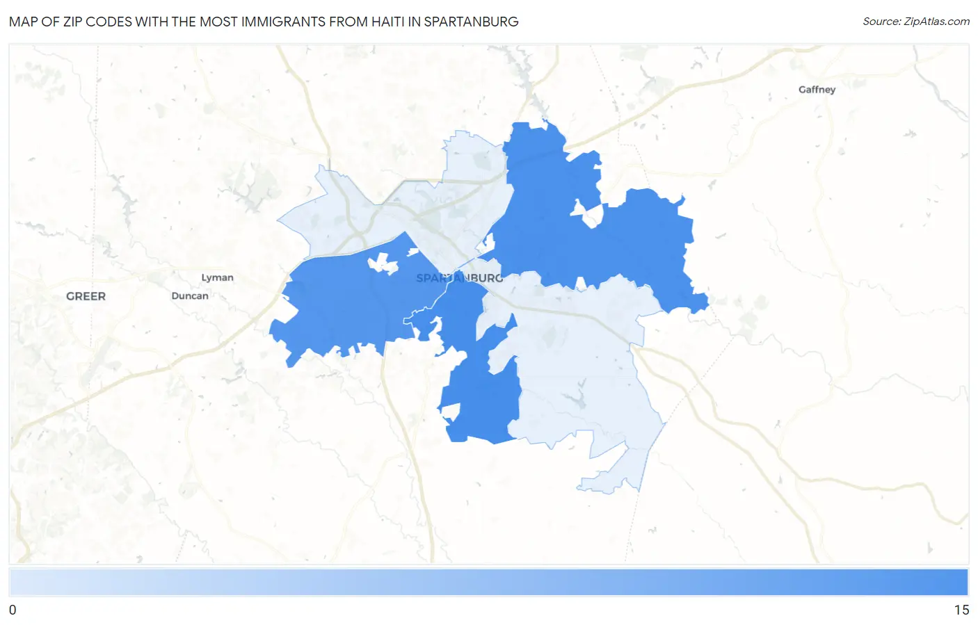 Zip Codes with the Most Immigrants from Haiti in Spartanburg Map