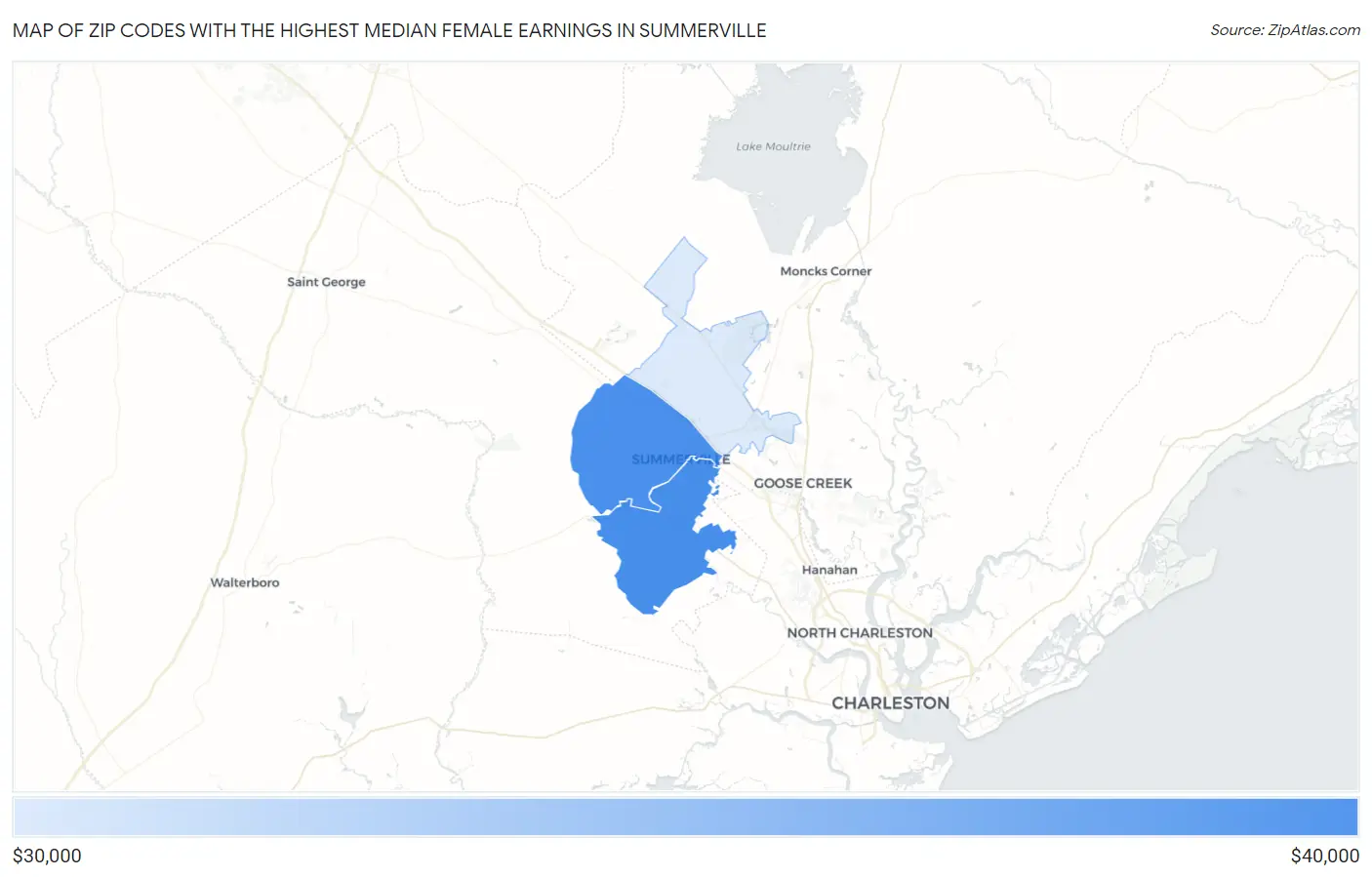 Zip Codes with the Highest Median Female Earnings in Summerville Map