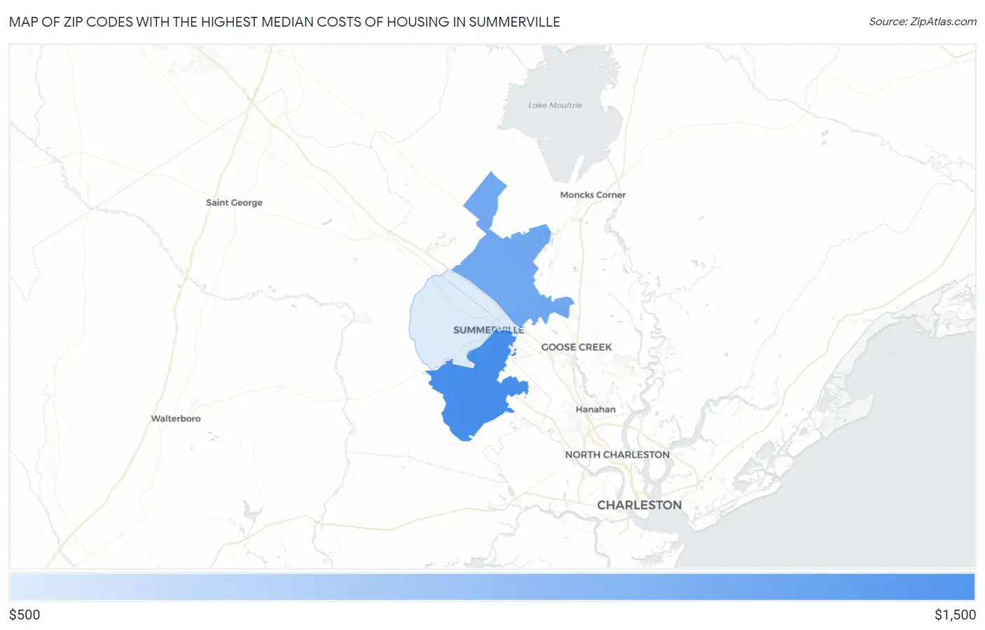 Zip Codes with the Highest Median Costs of Housing in Summerville Map