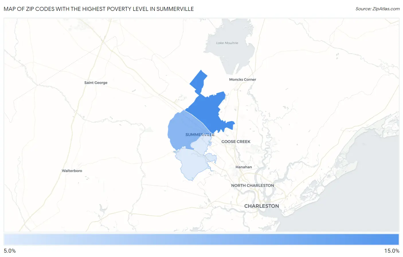 Zip Codes with the Highest Poverty Level in Summerville Map