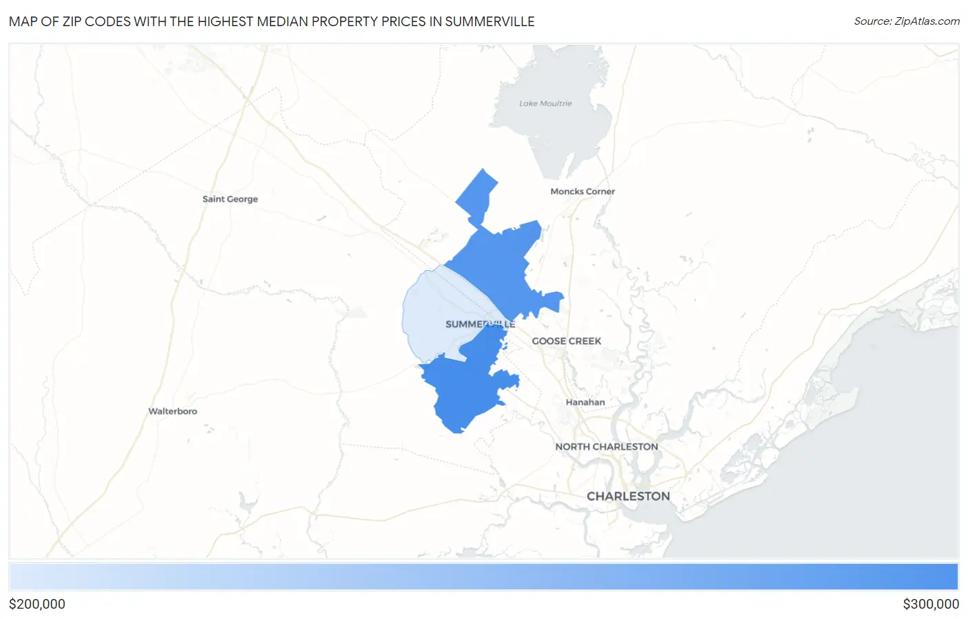 Zip Codes with the Highest Median Property Prices in Summerville Map