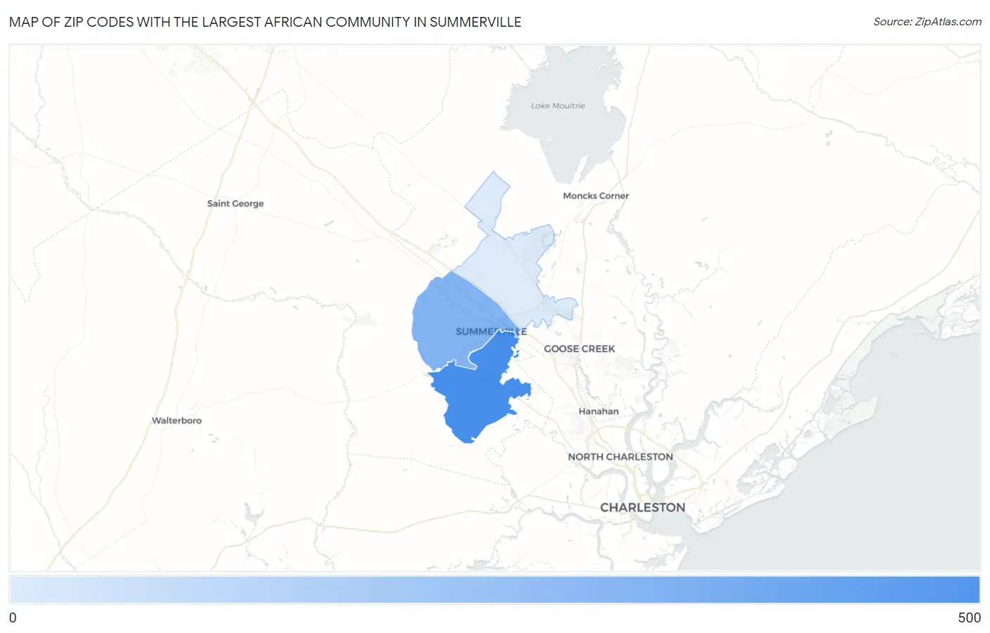 Zip Codes with the Largest African Community in Summerville Map