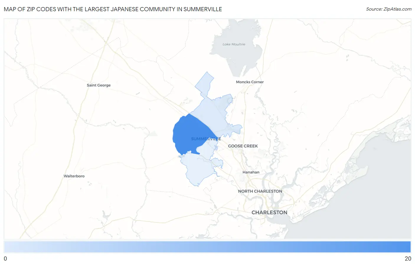 Zip Codes with the Largest Japanese Community in Summerville Map