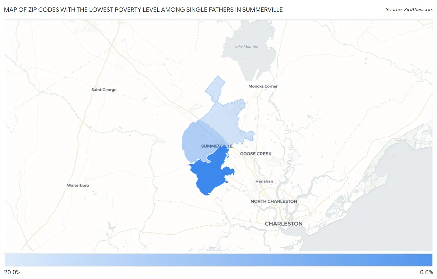 Zip Codes with the Lowest Poverty Level Among Single Fathers in Summerville Map
