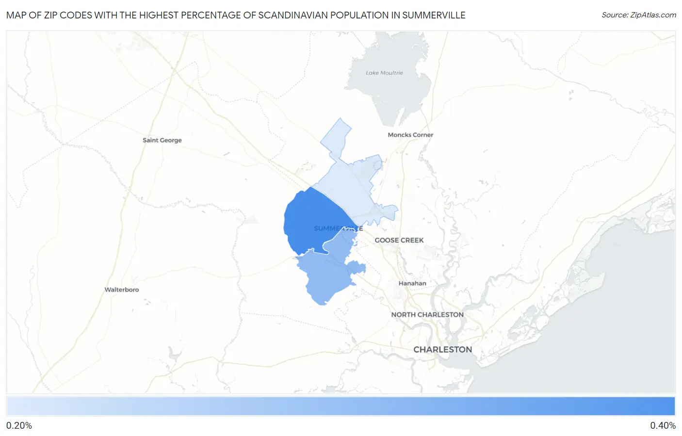 Zip Codes with the Highest Percentage of Scandinavian Population in Summerville Map