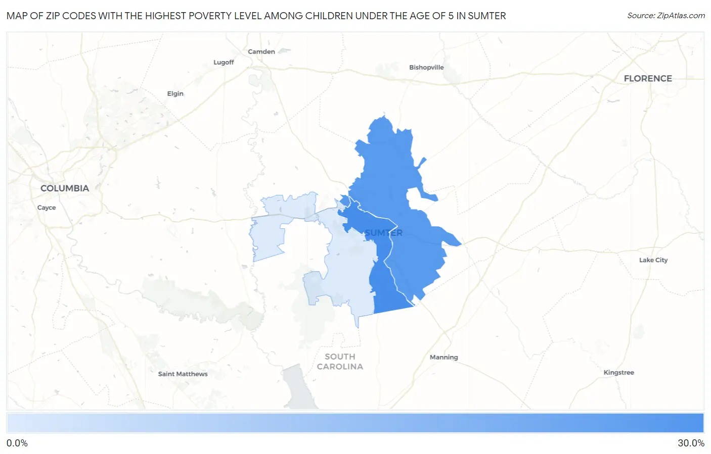 Zip Codes with the Highest Poverty Level Among Children Under the Age of 5 in Sumter Map