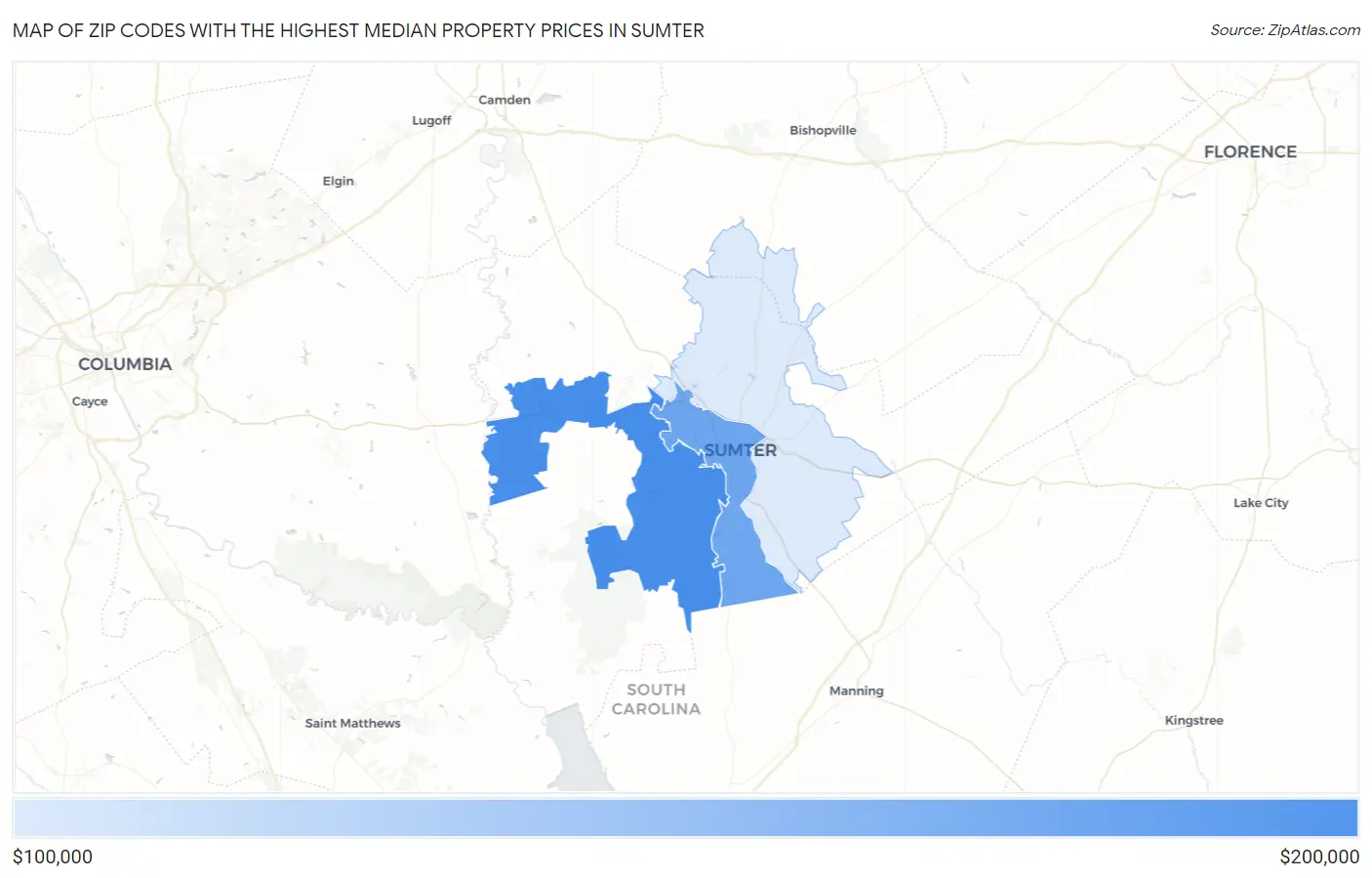 Zip Codes with the Highest Median Property Prices in Sumter Map